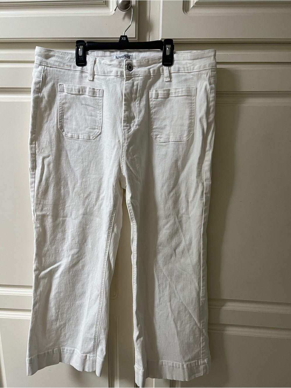 Luvamia Women’s White Cropped Wide Leg Jeans